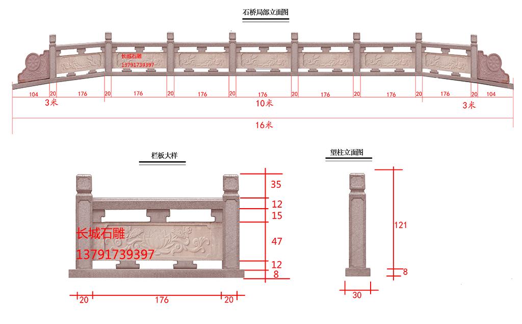 長城石雕橋欄桿樣式橋面石護欄效果圖